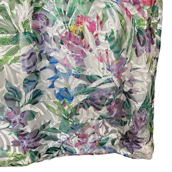 Tahari ASL Tropical Applique Mesh Sheer Cocktail Dress White Multicolor Size 14W - Picture 6 of 8